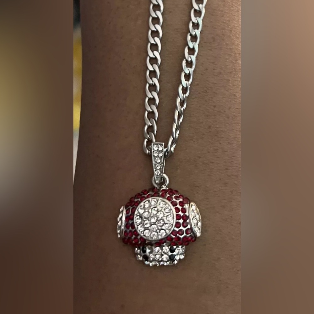 Super Mario Bro Pendant Ruby Gem CZ Toad Mushroom Charm for Necklace Gaming Gift
